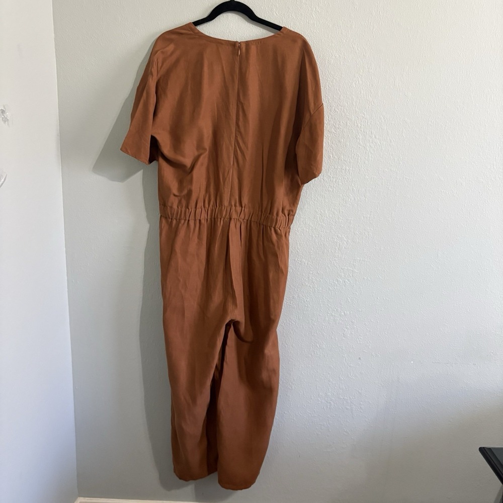 Eileen Fisher Organic Linen Lyocell Cropped Wide Leg Jumpsuit L Rust Brown Boho - Picture 6 of 16